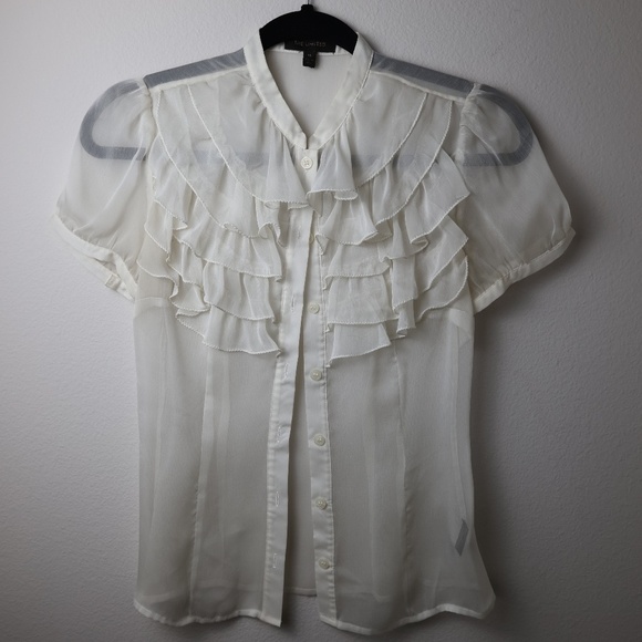 The Limited Sheer Ruffle Blouse – Ivory Button-Up Short (XS) - Picture 1 of 6